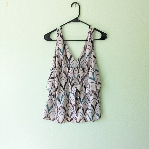 Chelsea28 Art Deco Geometric Patterned Sleeveless Blouse Tank Top Size Medium - Picture 6 of 11